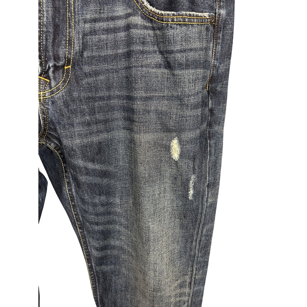American Eagle Slim Straight Jeans Mens 38x32 Dark Wash Distressed Denim Blue - Picture 6 of 8